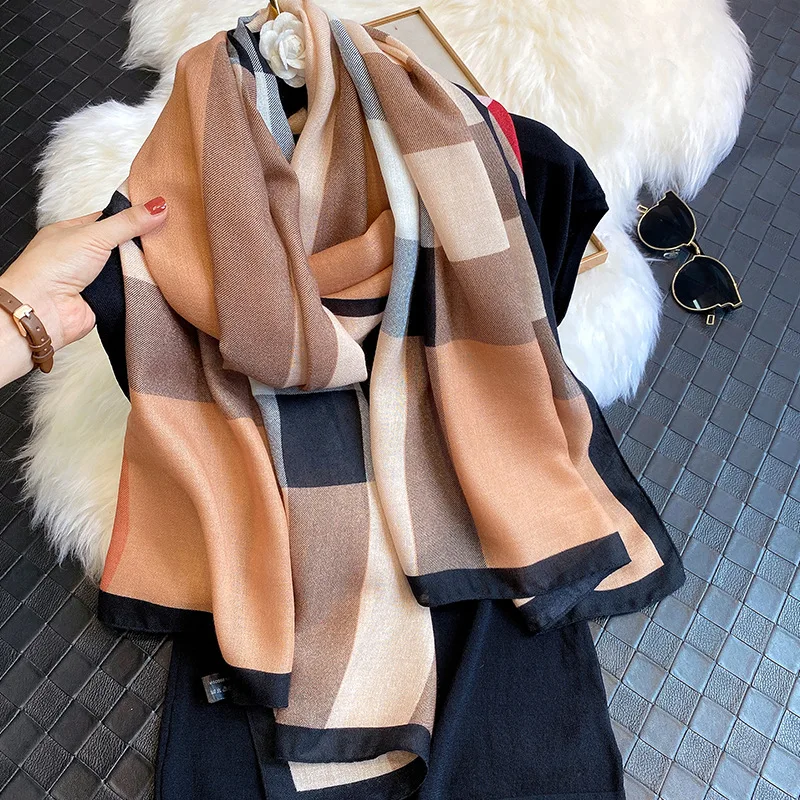 Новый дизайнерский тонкий длинный шарф из хлопка и льна шаль тюрбан в клетку