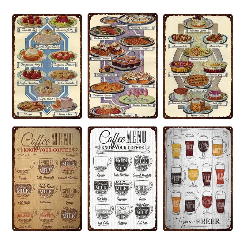 

Retro Poster Coffee Menu Dessert Metal Tin Sign Plaque Tea Room Coffee Shop Dessert Shop Restaurant Wall Art Decor Metal Plate