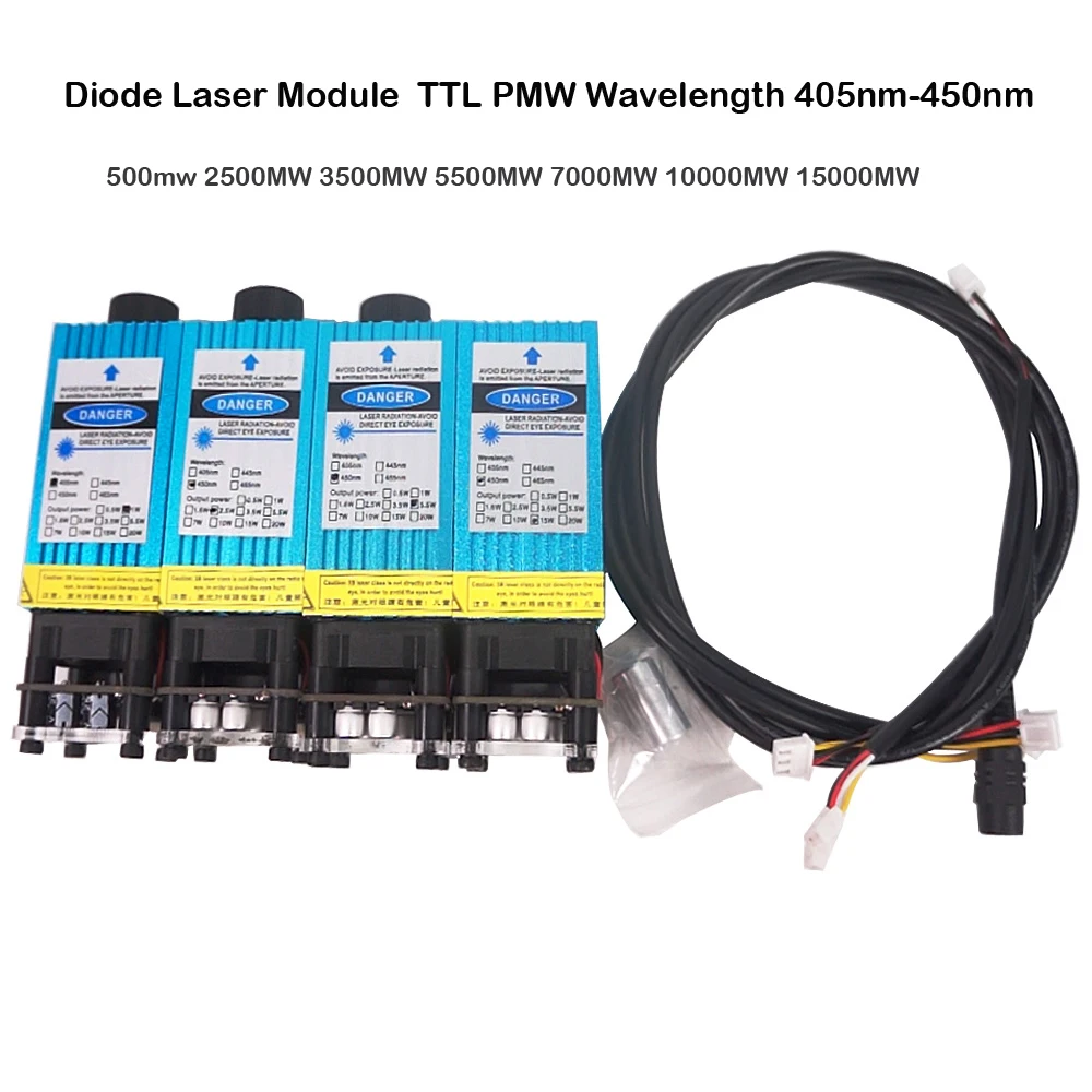 

Модуль диодного лазера TTL PMW, с различным управлением, 405 нм-450 нм, синий фиолетовый лазер с проводами для очков, для настольного лазерного гра...