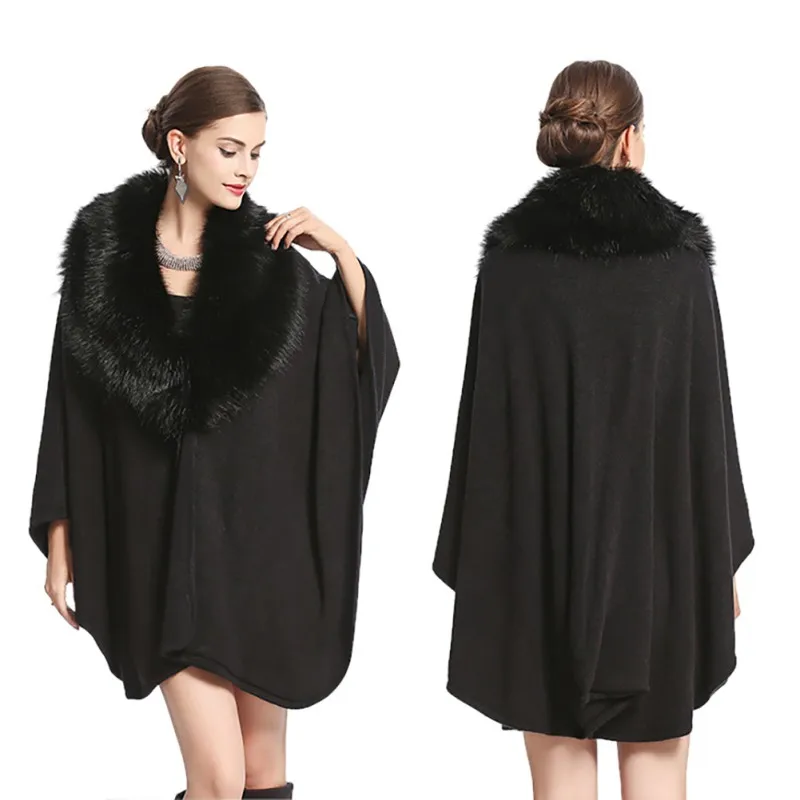 

Hot Fashion Elegant Furry Cape Coat Jacket Faux Fur Wrap Poncho Shawl Winter Fur Collar Bat Sleeved Women Coat