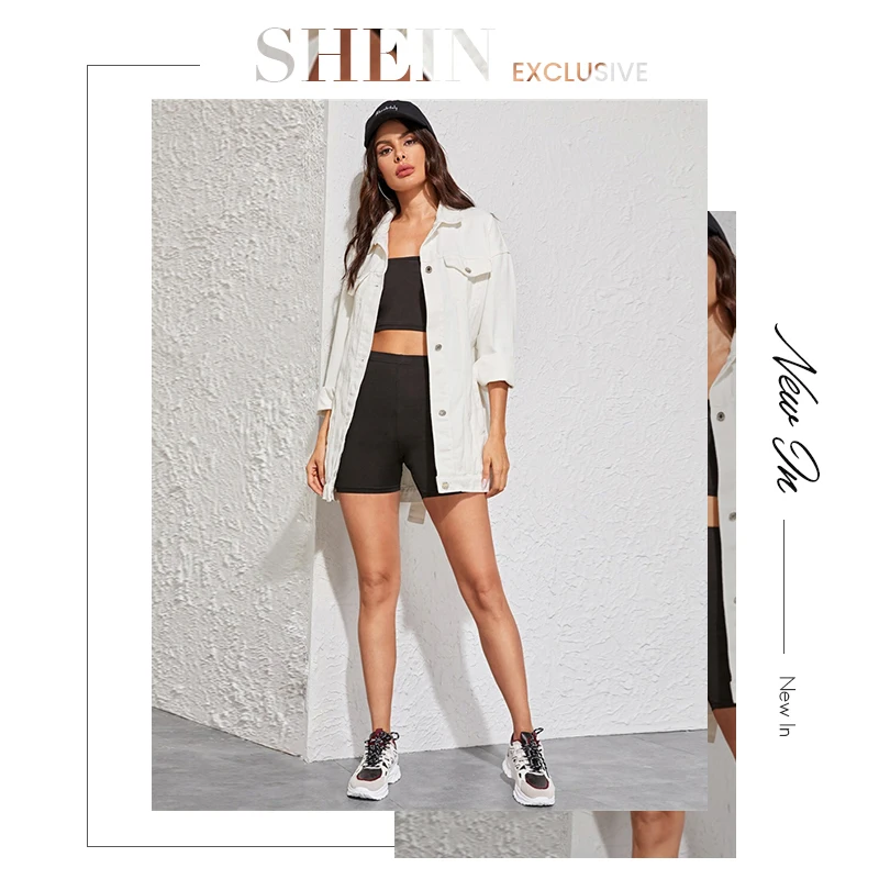 SHEIN белая выбеленная длинная джинсовая куртка с поясом Женская осенне-Весенняя верхняя одежда с воротником на пуговицах