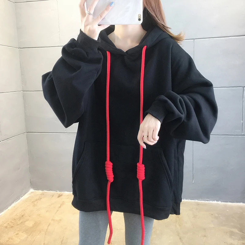 

Спортивная одежда с капюшоном, Женский утепленный Свободный Повседневный однотонный топ на осень и зиму