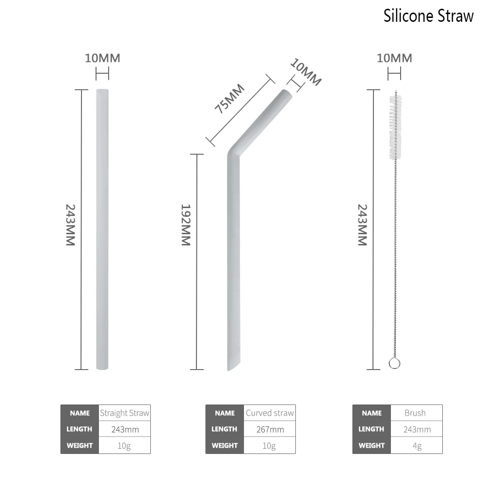 5 шт. многоразовые пищевые силиконовые соломинки смузи питьевые прямые/гнущиеся