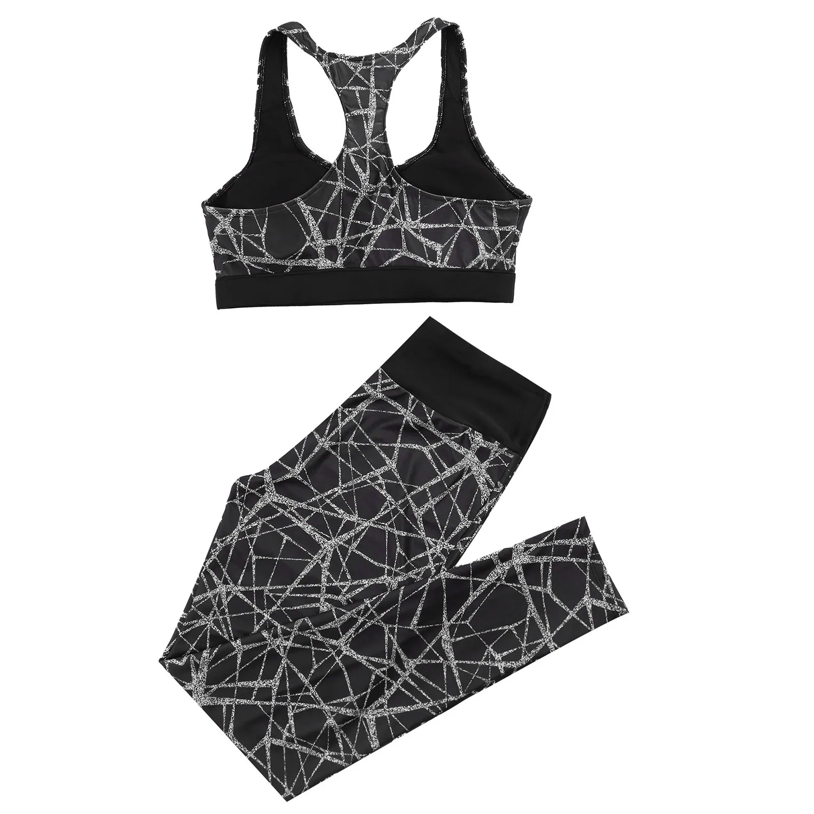 

TiaoBug 2Pcs Women Sportswear Suit U Neck Shoulder Straps Racer Back Removable Pads Sport Bra Top Pants Set For Running Gym Yoga