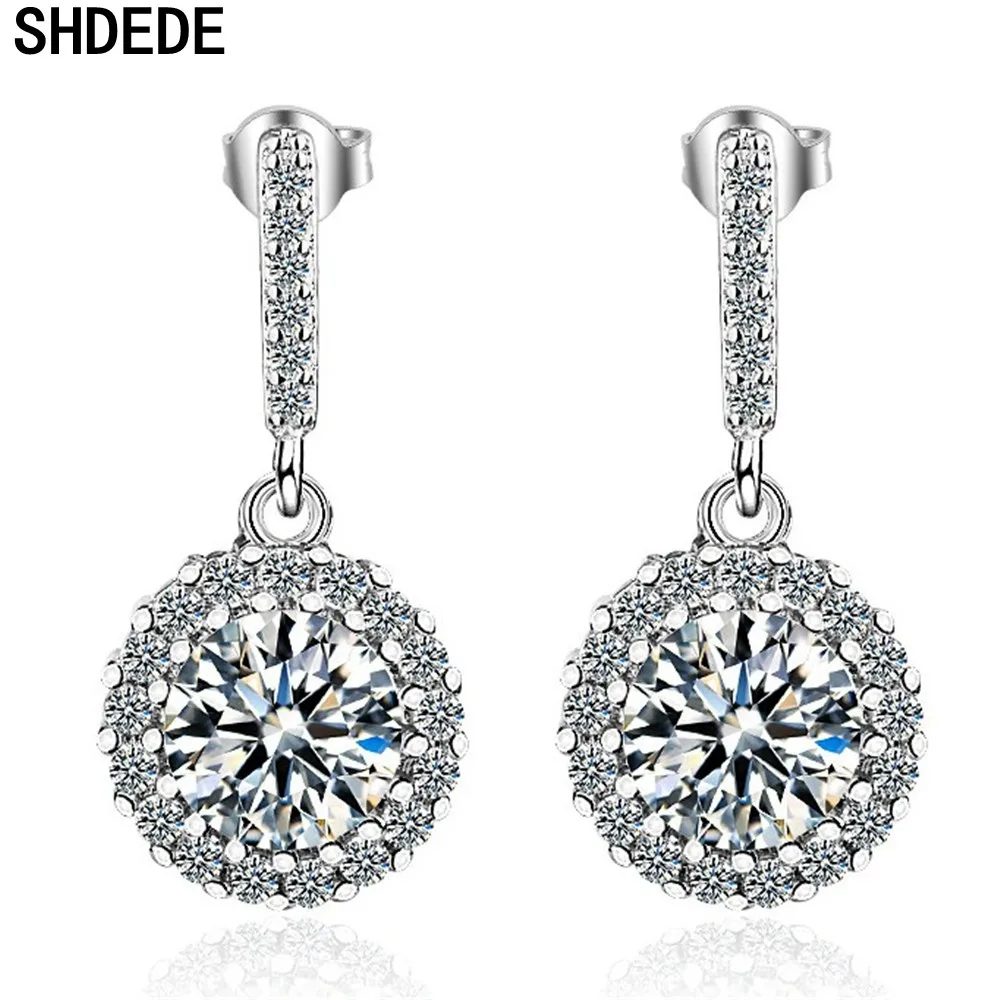 

SHDEDE 925 Sterling Silver Drop Earrings Women Wedding Party Fashion Jewelry Embellished With Crystals From Swarovski -X427