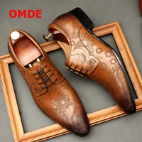 omde laser carving leather men shoes fashion genuine leather oxford formal mens shoes pointed toe dress shoes office shoes