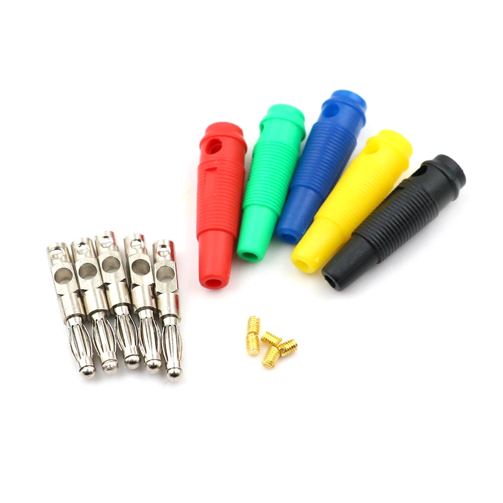 

5Pcs/lot Red Black Blue Green Yellow 4mm Solderless Side Stackable 4mm Banana Plug Test