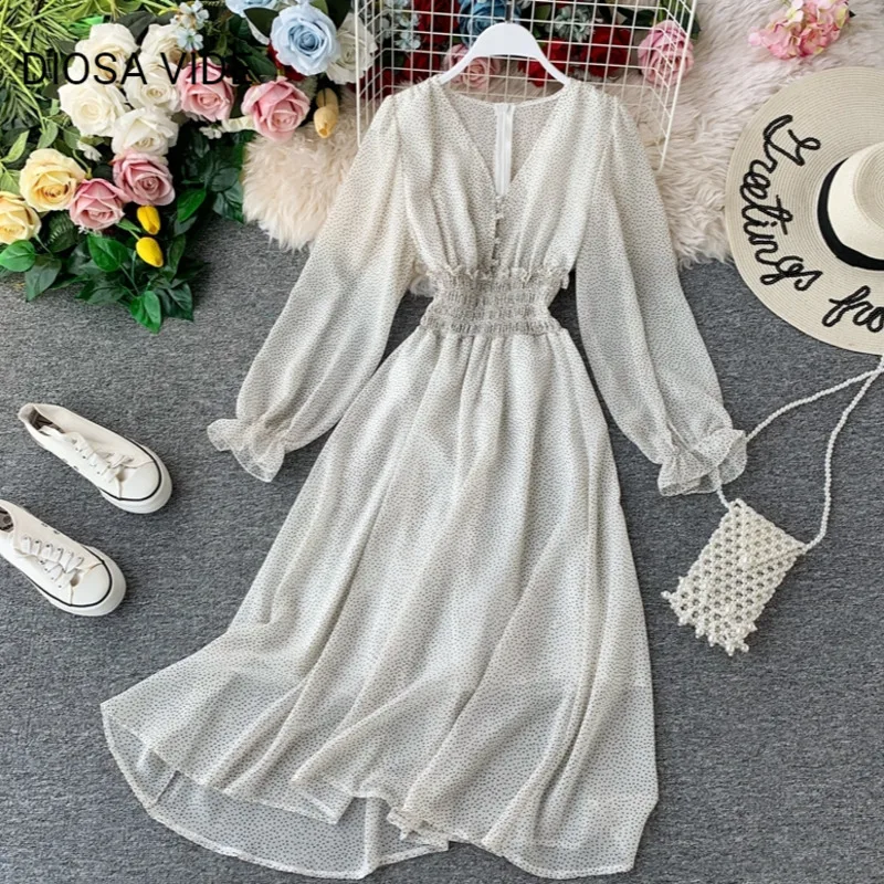 Шифоновое платье с длинным рукавом сказочное супер в стиле ретро во французском