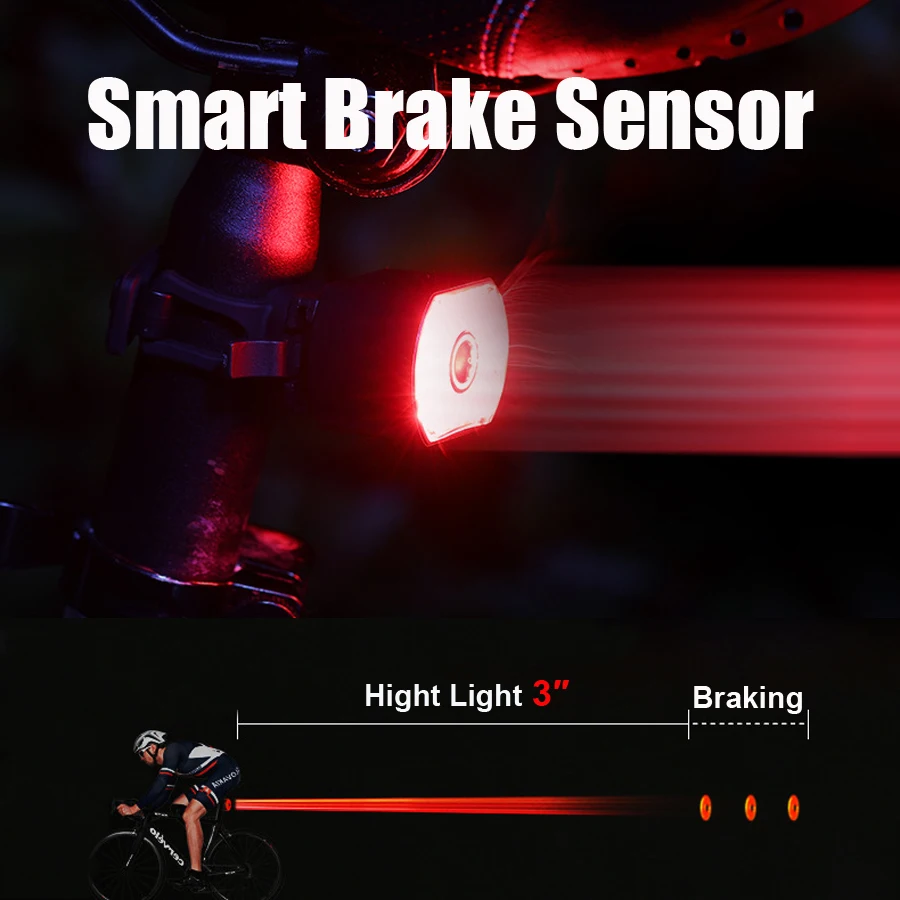 Фсветильник задний велосипедный NEWBOLER IPx6 водонепроницаемый с датчиком