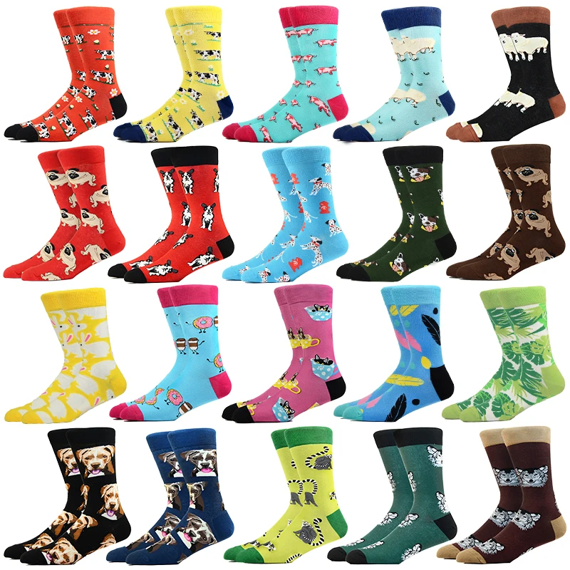 

UVRCOS Hot Sale New Fashion Men Happy Socks Cotton Cartoon Animals Casual Socks Dog Cat Women Cute Funny Japanese Harajuku Socks