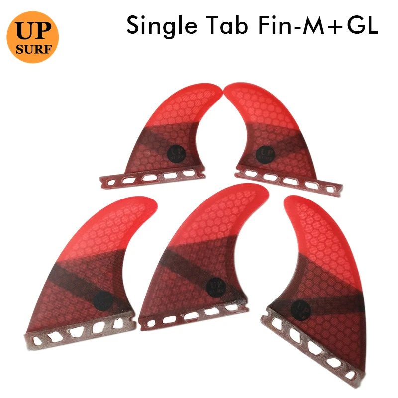 UPSURF Surfboard Fins Tri-quad fin set  Fiberglass Honeycomb Single Tabs-M+GL RED upsurf logo