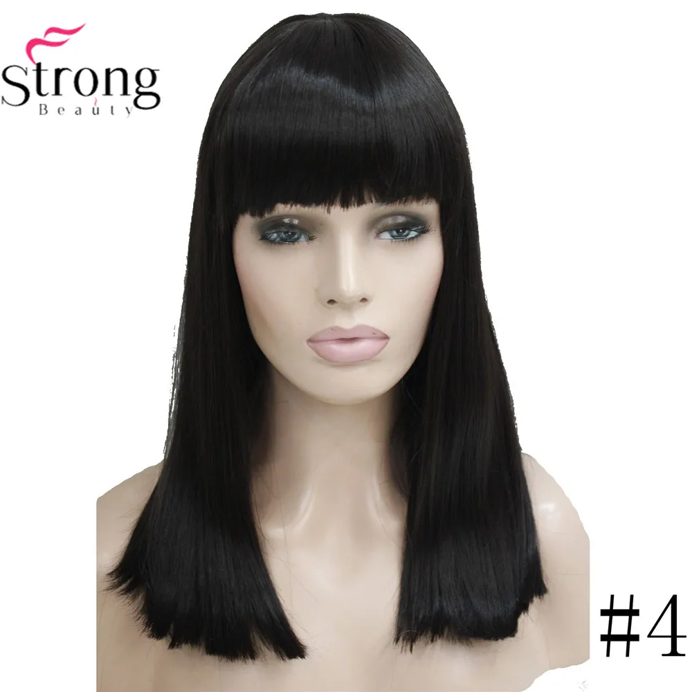 StrongBeauty Женские синтетические парики волосы черный/Блонд длинные прямые аккуратная челка стиль Natura парик волосы