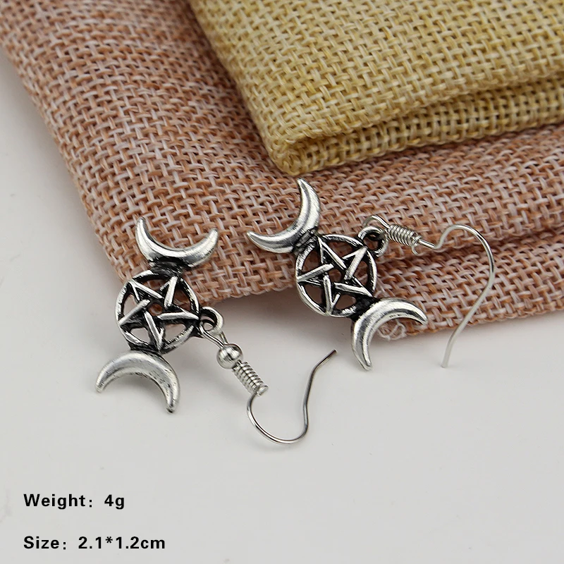 

Supernatural Pentagram Drop/Dangle Earring Pentagram Pentacle Wicca Satanic pagan Gothic Punk Supernatural Silver Color Earrings