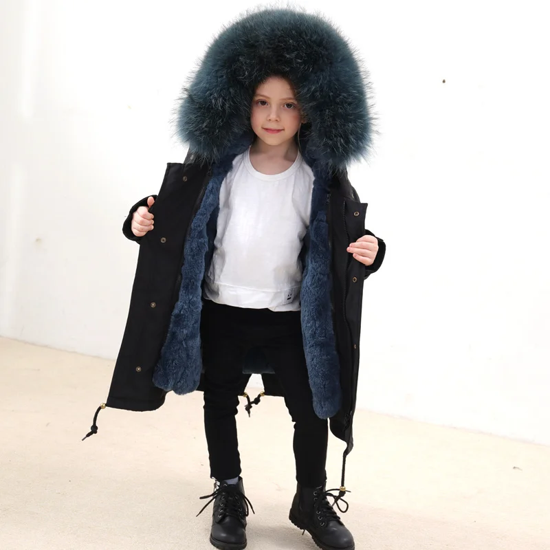 

Winter Kids Girl Boys Thick Warm Real Natural Rex Rabbit Fur Liner Jacket Kids Hooded Coat Children Parkas New Fashion Outerwear