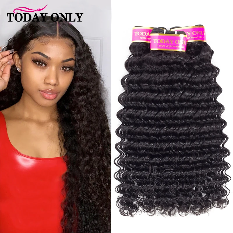 

Peruvian Hair Bundles Deep Wave Human Hair Bundles Remy Hair Extensions Natural Black 1/3/4 Pcs Machine Double Weft 8-30 Inches