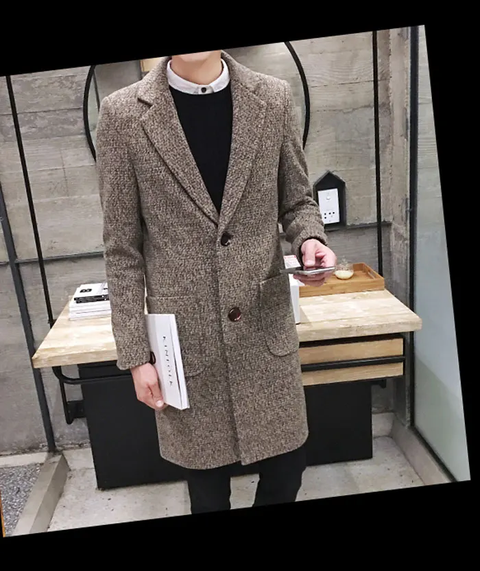 Autumn And Winter Men's Slim Woolen Coat Korean Long Section Fashion Woolen Coat