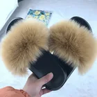 Шлепанцы женские меховые, Симпатичные плюшевые сандалии с лисьим мехом, зимние теплые тапки, 2021