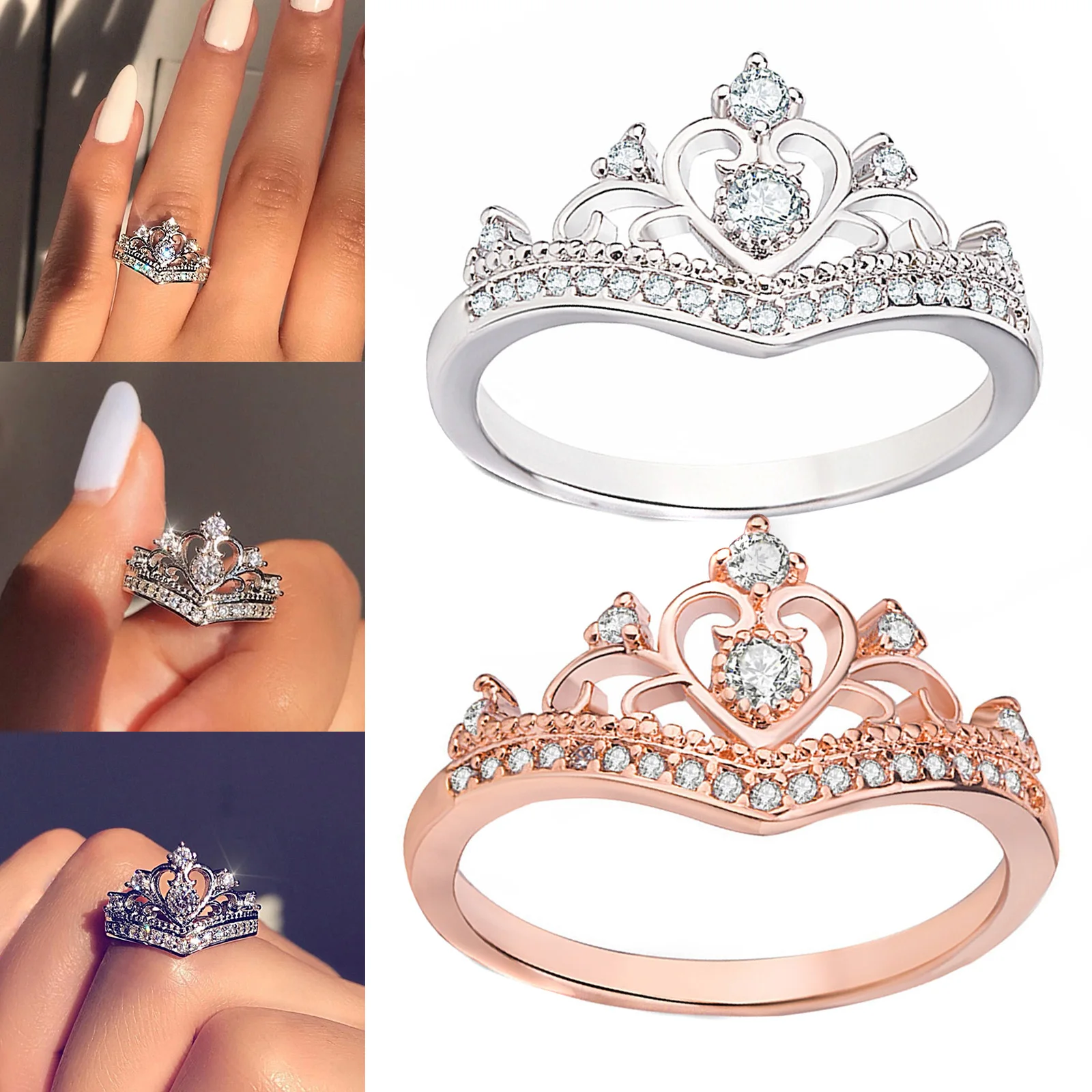 

Anillos Detachable Crown Rings For Women 2-in-1 Ring Round Zircon Wedding Band Accessory Rings Fashion Jewelry Кольца 2021 Тренд