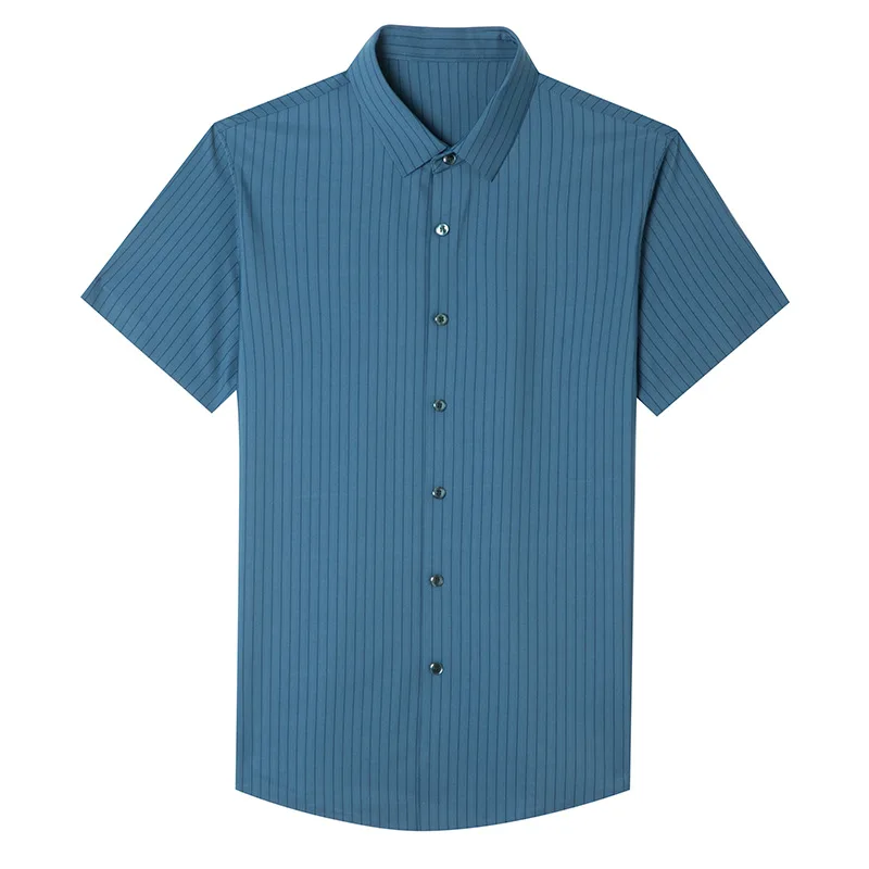 

Men's Short Sleeve Shirt summer new youth leisure ice silk seamless thin shirt loose dad stripe