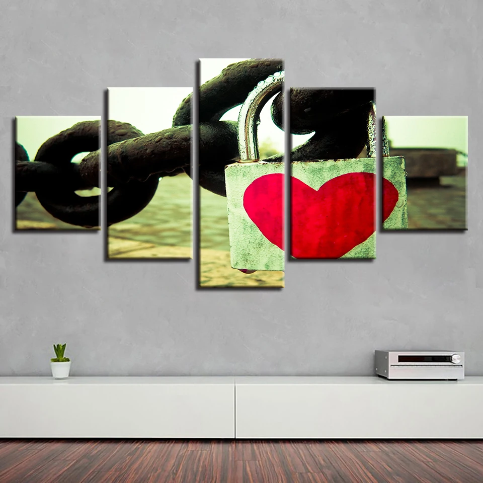 

Giant Iron Chain and Love lock Modular Canvas HD Prints Posters Home Decor Wall Art Pictures 5 Pieces Art Paintings No Frame