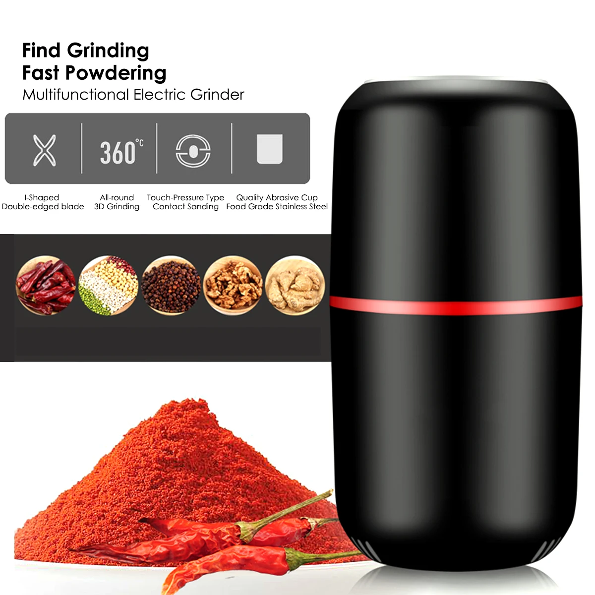 

25000rpm Coffee Grinder 150W 100g Capacity Electric Coffee Bean Mill Spices Herbs Nuts Grinder US Plug