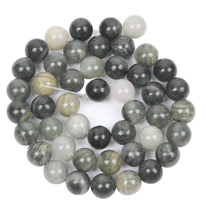 Natural Stone Green Grass Hat Smooth Charm Round Loose Beads For Jewelry Making Needlework Bracelet Diy Pick Size Strand 4-12 MM | Украшения