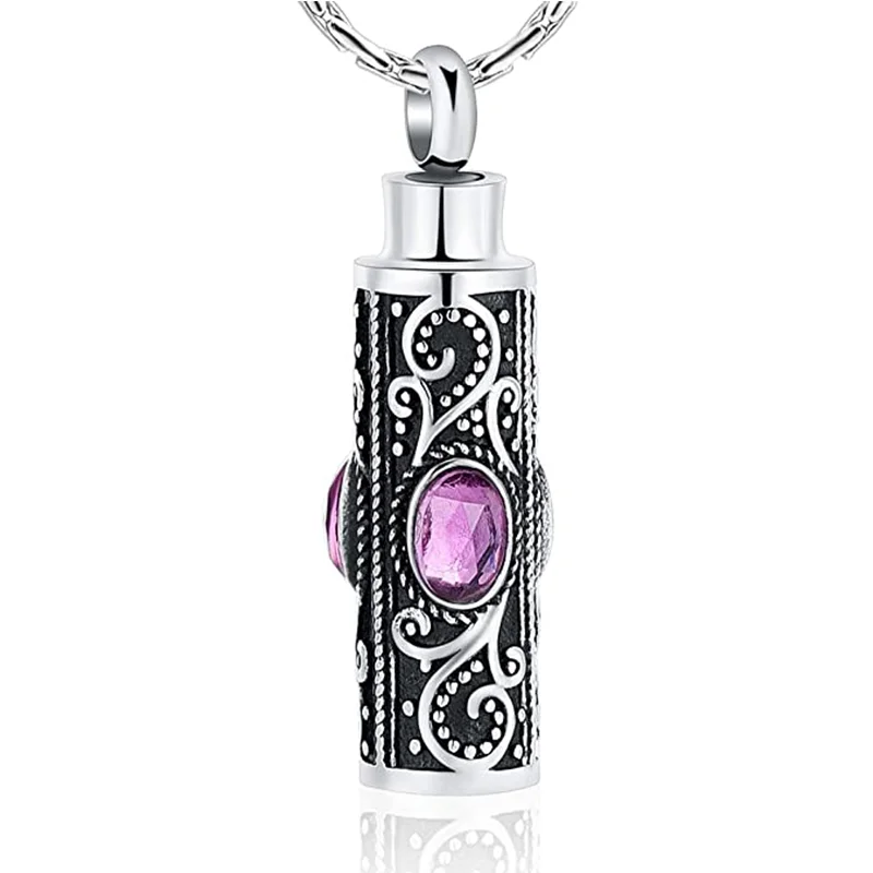 

Cremation Necklace for Ashes with Crystal Stainless Steel Cylinder Urn Locket Memorial Ashes Keepsake Jewelry