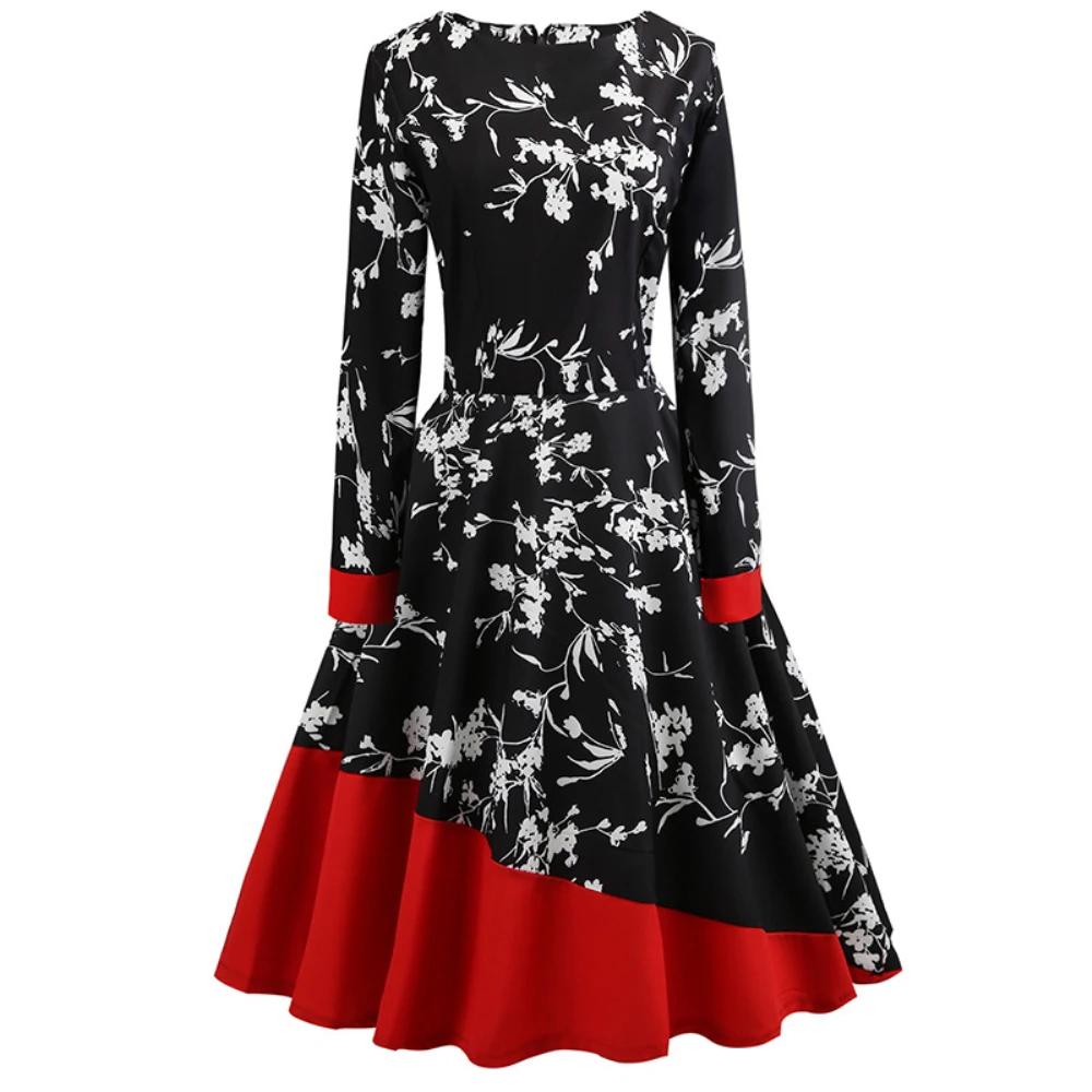 Женское винтажное платье с цветочным принтом вечерние круглым вырезом и длинным