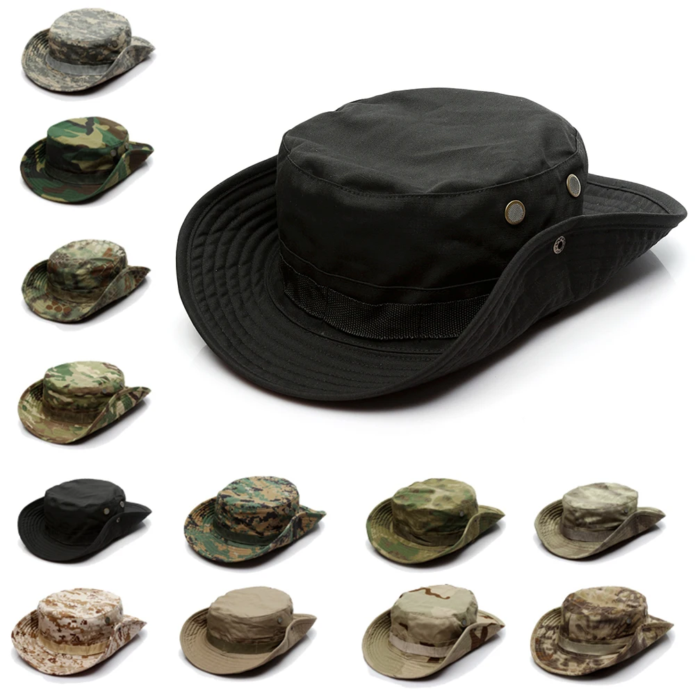 

Men Outdoor Sports Sun Bucket Cap Fishing Hiking Hunting Hats 59CM Camouflage Tactical Cap Military Boonie Hat US Army Caps Camo