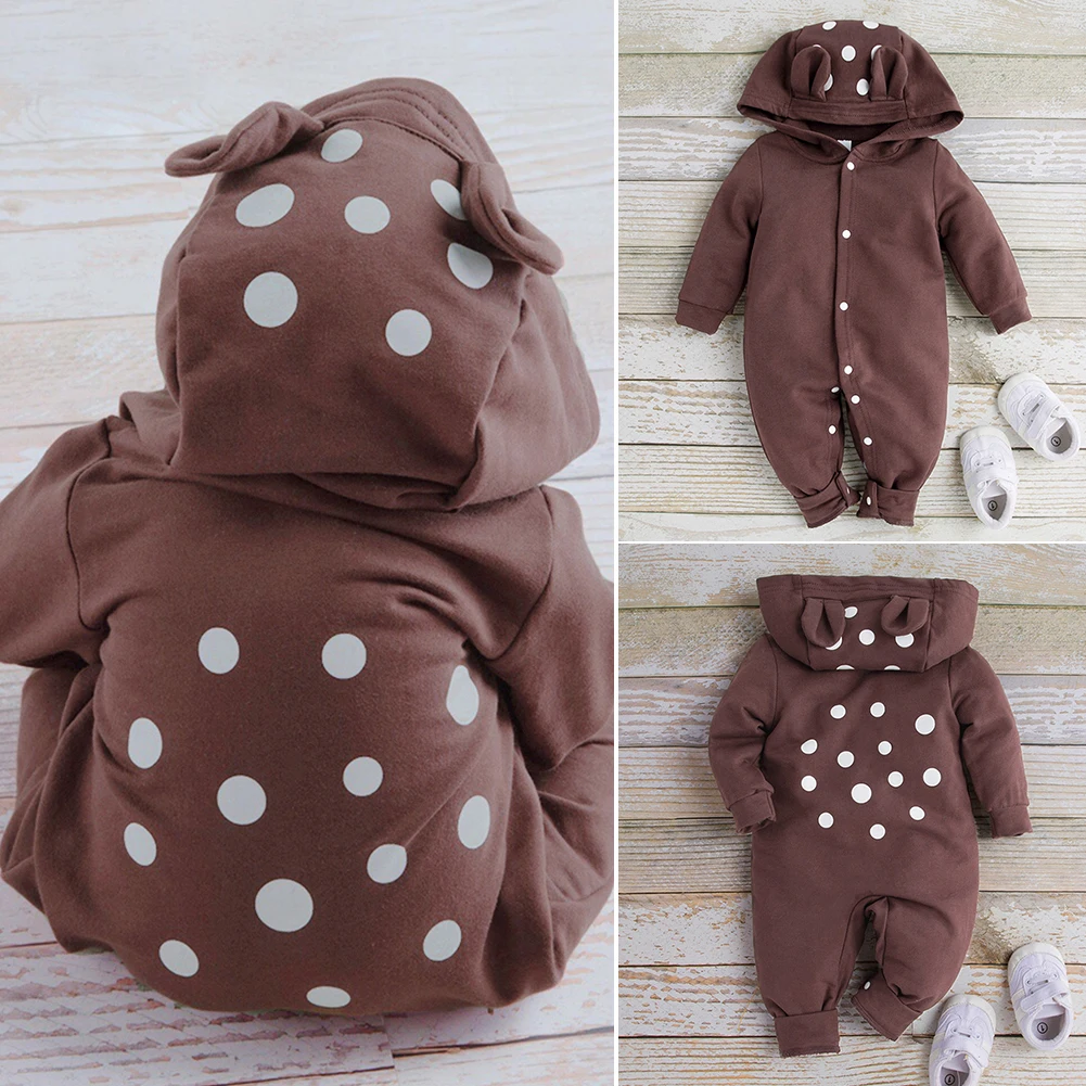 JOCESTYLE Cute Bear Shaped Long Sleeve Rompers Baby Kids Girls Boys Hoodies Jumpsuit Autumn Winter Cotton Hooded Bodysuit