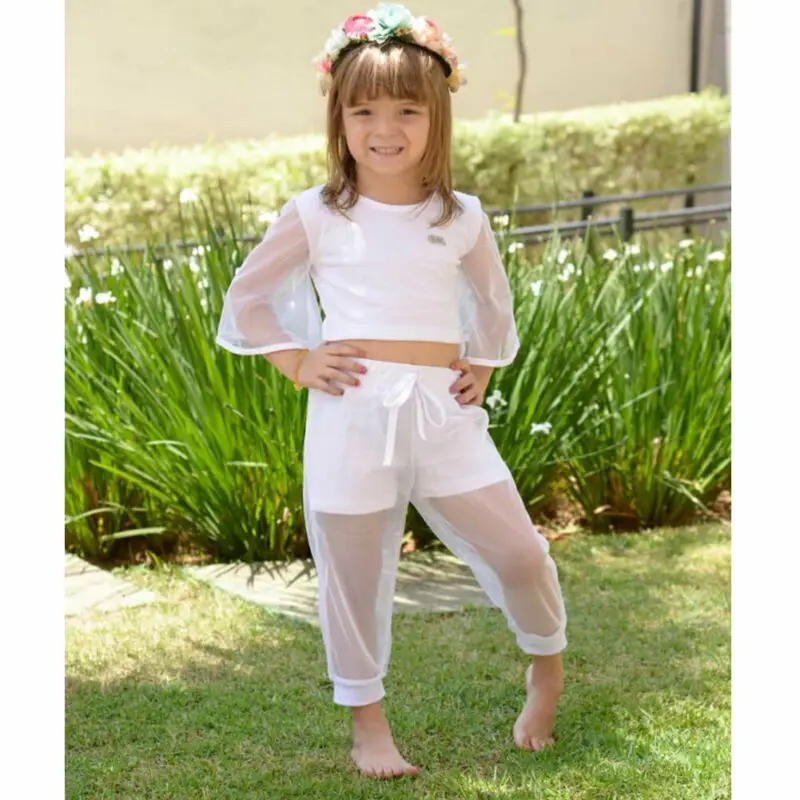 Модные комплекты одежды для маленьких девочек милая детская газовая футболка со