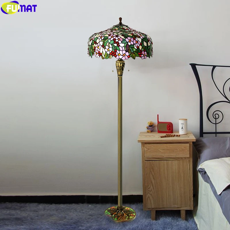 Торшер FUMAT Tiffany, 20 дюймов, Витраж, яблоко, роза, виноград, цветок, рисунок, медная рамка, светильник, домашний декор, мозаика