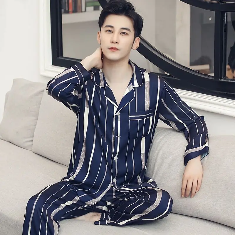 

Men's Rayon Silk Pajamas Set Sexy Sleepwear Pajama Set Top Full/Short Sleeve Shirt Pant Big 2Piece/Suit Men Homewear