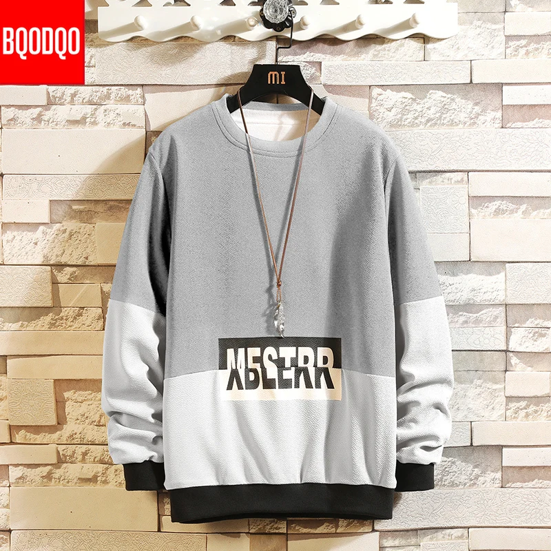 Лоскутная черная толстовка с круглым вырезом и принтом для мужчин в стиле хип-хоп