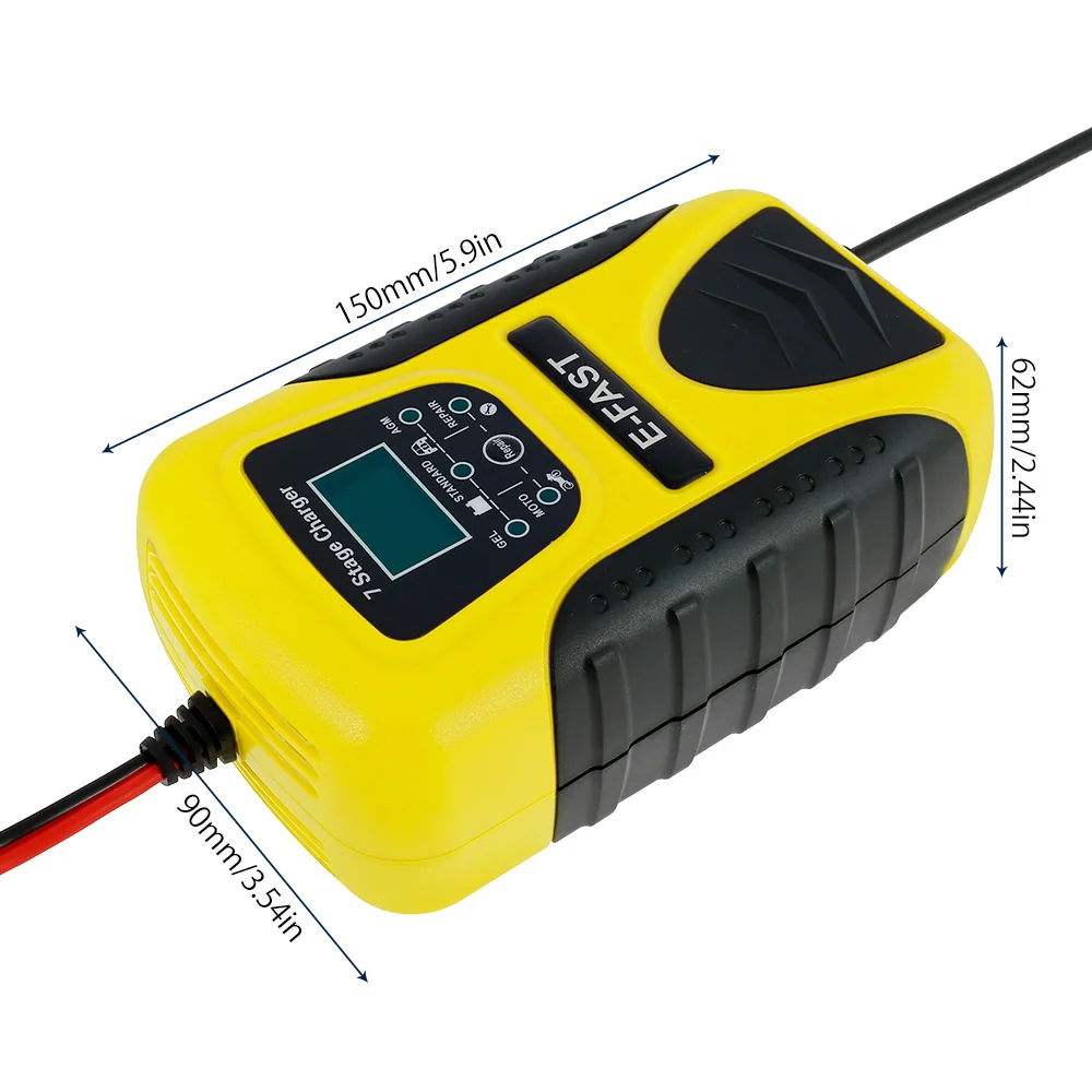 

Car Battery Charger 12V 7A Touch Screen Pulse Repair LCD For Auto Moto Lead Acid Digital LCD Display Fast Power Charging Wet Dry