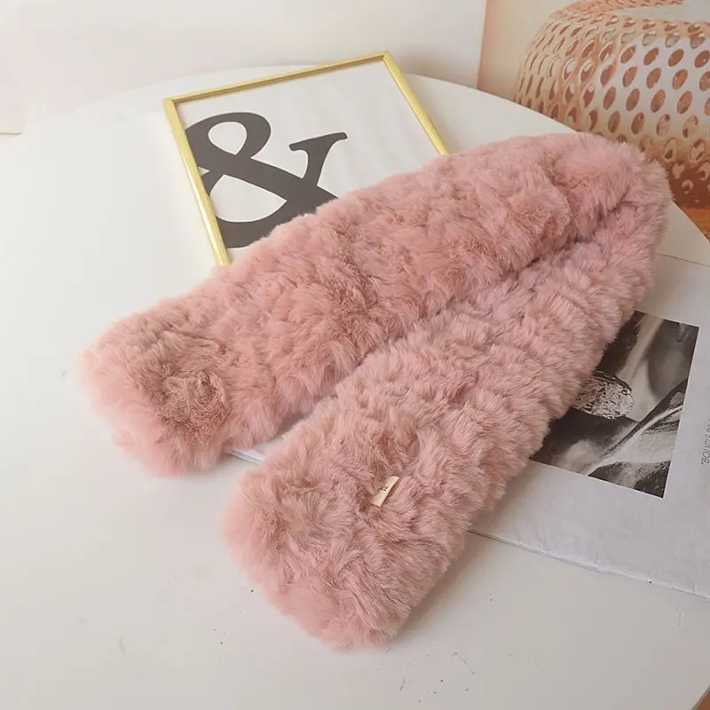 

Winter Faux Fur Scarf Women Thicken PlushTeddy Fur Scarves Solid Warm Neckerchief 2020 New Fashion High Quality