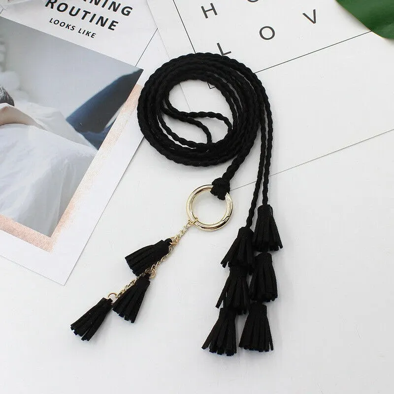 

Tassel Belt Women Thin Waist Rope Fashion Belt Ladies Braided Self Tie Belts