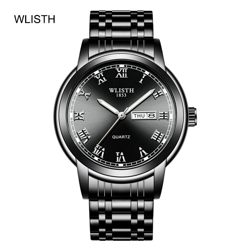

Часы наручные WLISTH Мужские кварцевые, брендовые деловые водонепроницаемые с браслетом из нержавеющей стали, с датой и неделей