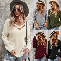 womens springautumn sweaters 2021 pullover solid street style v neck sweater women