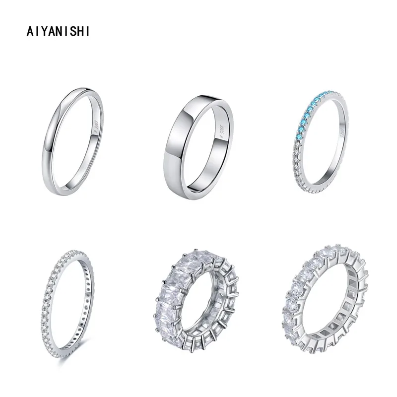 

AIYANISHI 925 Sterling Silver Band Ring for Women Full Eternity Band Ring Shiny Office Lady Finger Band Ring for Women Jewelry