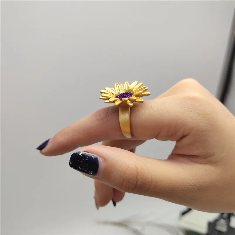 Summer new van gogh sunflower color sense simple temperament open ring | Украшения и аксессуары