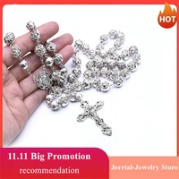 vintage religious ladies wedding gift anniversary christian rose flower cross rosary necklaces jewelry accessories