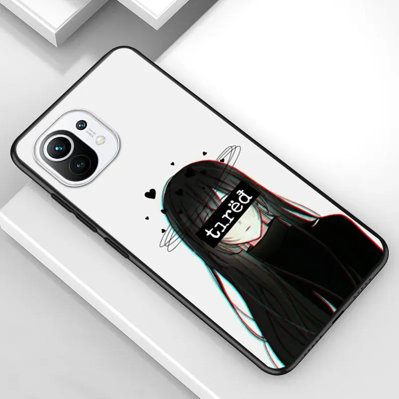 

Sad Anime Aesthetic Senpai for Xiaomi Mi 11 10T Note 10 Ultra 5G 9 9T SE 8 A3 A2 A1 6X Pro Play F1 Lite 5G Black Phone Case