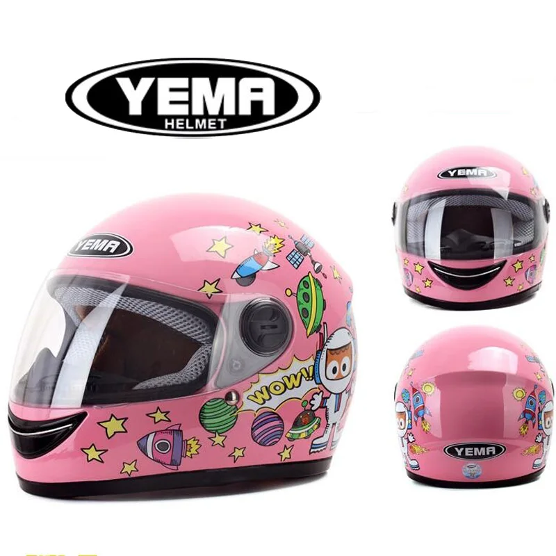 Модный детский мотоциклетный шлем розового цвета на все лицо защитный головной