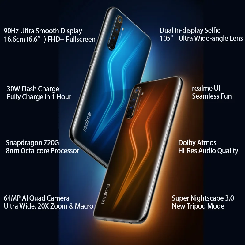 Смартфон realme 6 Pro 8 ГБ ОЗУ 128 Гб ПЗУ 90 Гц глобальная версия Snapdragon 720G 30 Вт Flash Charge