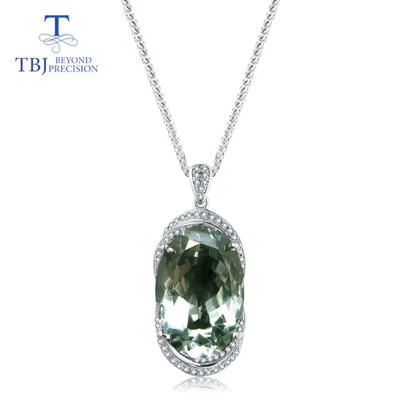 Женский кулон с большим камнем TBJ зеленый аметист prasiolite из стерлингового серебра