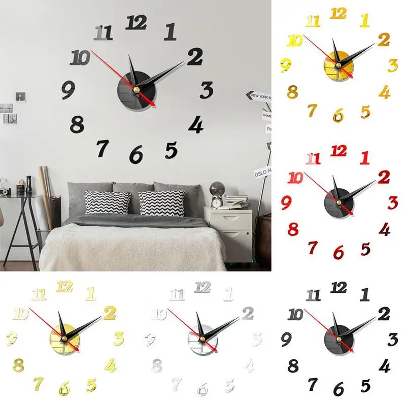 

European Fashion 3d Stereo Decorative Wall Clock Acrylic Digital Mirror Wall Sticker Wall Clock Home Modern Decoration