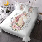 Blesslive постельное белье с изображением единорога набор акварельных пододеяльников для девочек лист Цветы Дети мультфильм покрывало белый постельный комплект Королева 3 предмета