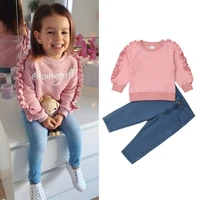 1 6t newborn toddler infant baby girl clothes long pants outfits set cute clothes ruffle long sleeve solid t shirt top 2pcs
