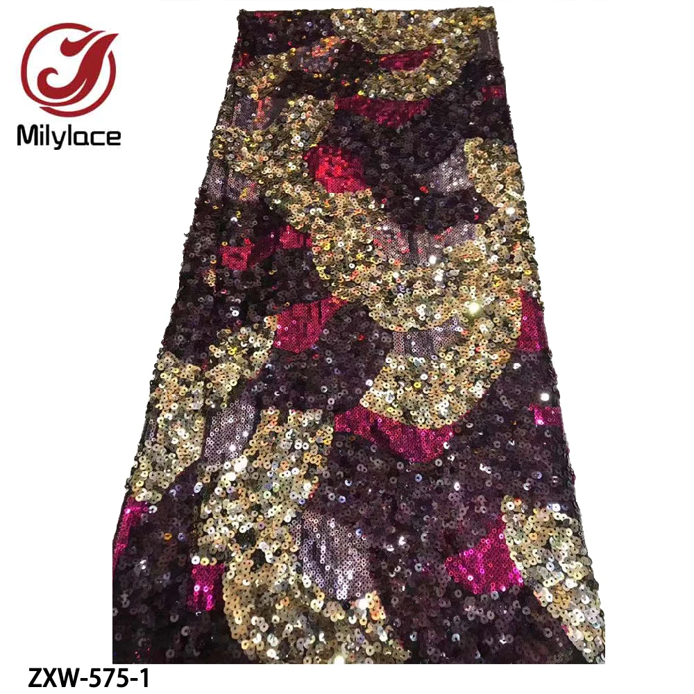 

African Net Lace Fabric High Quality Sequins Nigerian Lace Fabrics French Tulle Lace Material for Party ZXW-575